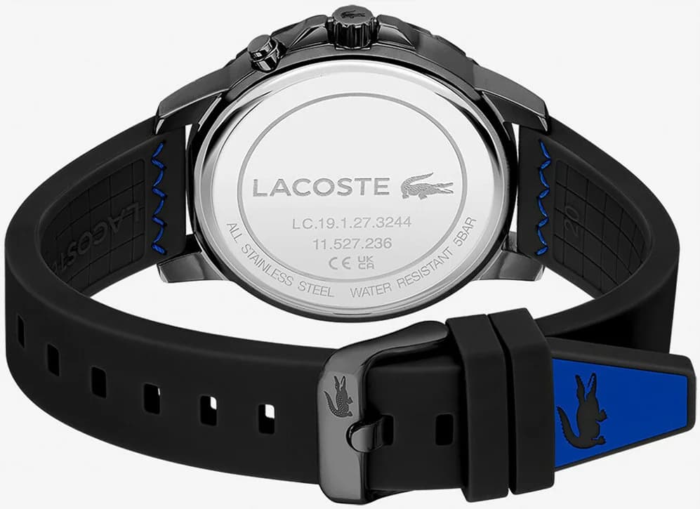 Bracelet Lacoste 2011206 en silicone noir texturé, fermoir à ardillon
