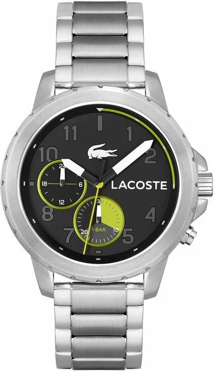 Montre Lacoste 2011207 au cadran noir profond et aiguilles argentées, style sport chic