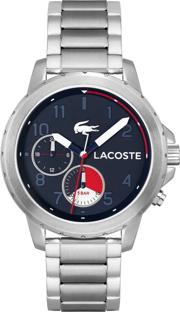 Montre Lacoste 2011208 au cadran bleu soleil avec index appliqués et aiguilles argentées, style sport chic