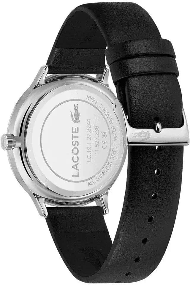 Bracelet Lacoste 2011226 en cuir noir grainé avec coutures contrastées et boucle ardillon en acier