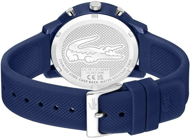 Bracelet Lacoste 2011244 en silicone bleu texturé avec boucle ardillon signée Lacoste