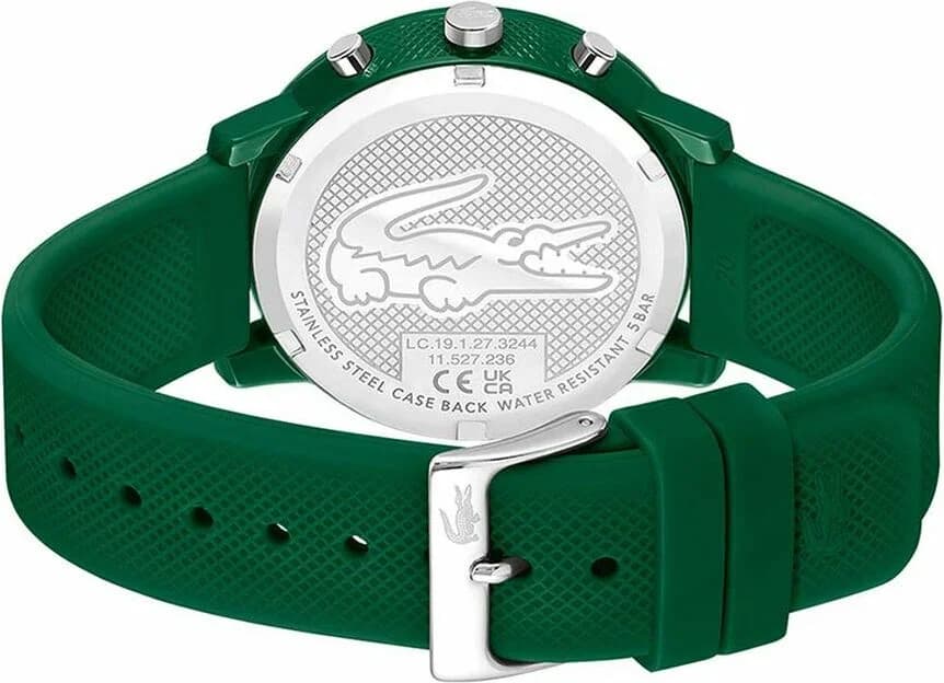 Bracelet Lacoste 2011245 en silicone vert texturé avec boucle ardillon signée, confortable et résistant