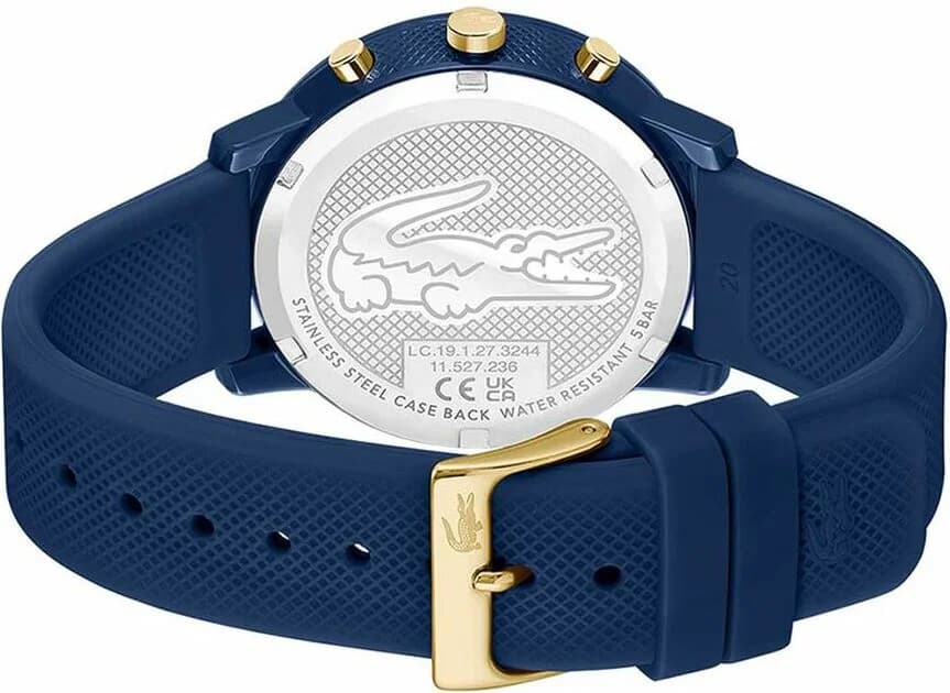 Bracelet Lacoste 2011248 en silicone bleu texturé mat avec boucle ardillon en acier inoxydable