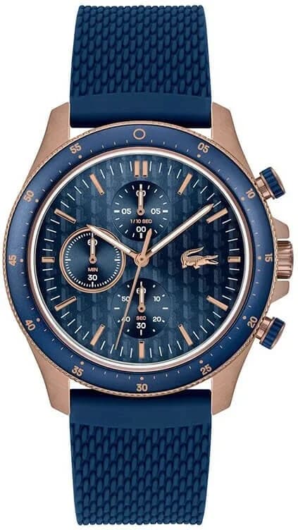 Montre Lacoste 2011253 au cadran bleu soleil avec index appliqués et aiguilles argentées, style sport chic