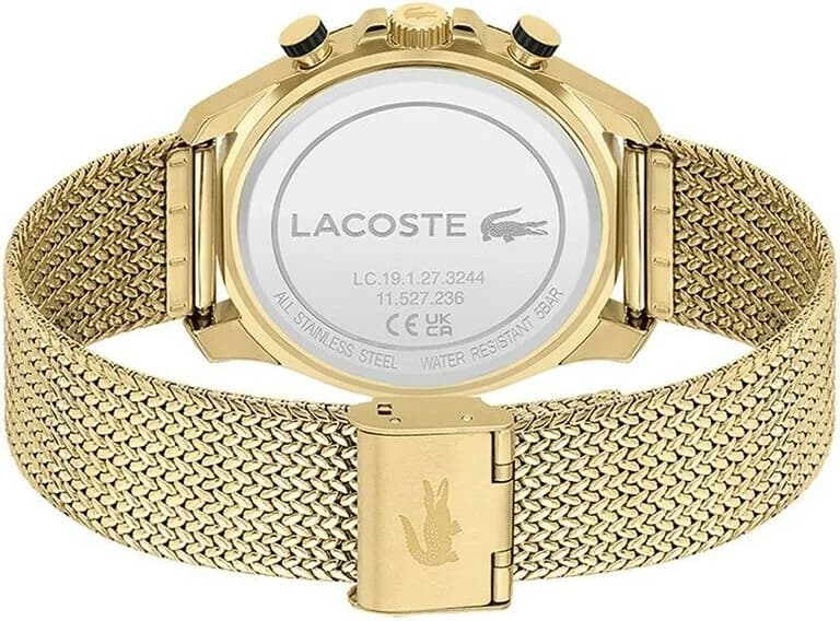 Bracelet Lacoste 2011254 en acier doré maille milanaise, fermoir déployante ajustable