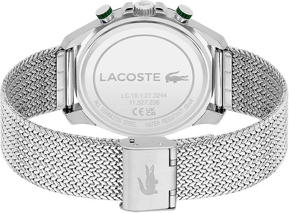 Bracelet Lacoste 2011255 en maille milanaise argentée, fermoir déployante ajustable, finition satinée