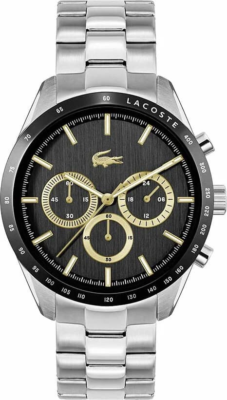 Montre Lacoste 2011272 au cadran noir multifonctions et boîtier acier argenté, style sport chic