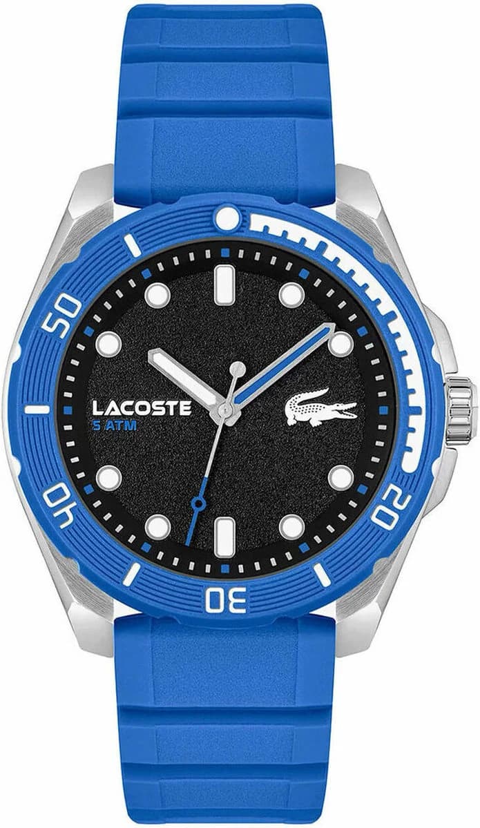 Montre Lacoste 2011285 au cadran noir et bracelet silicone bleu, style sport chic