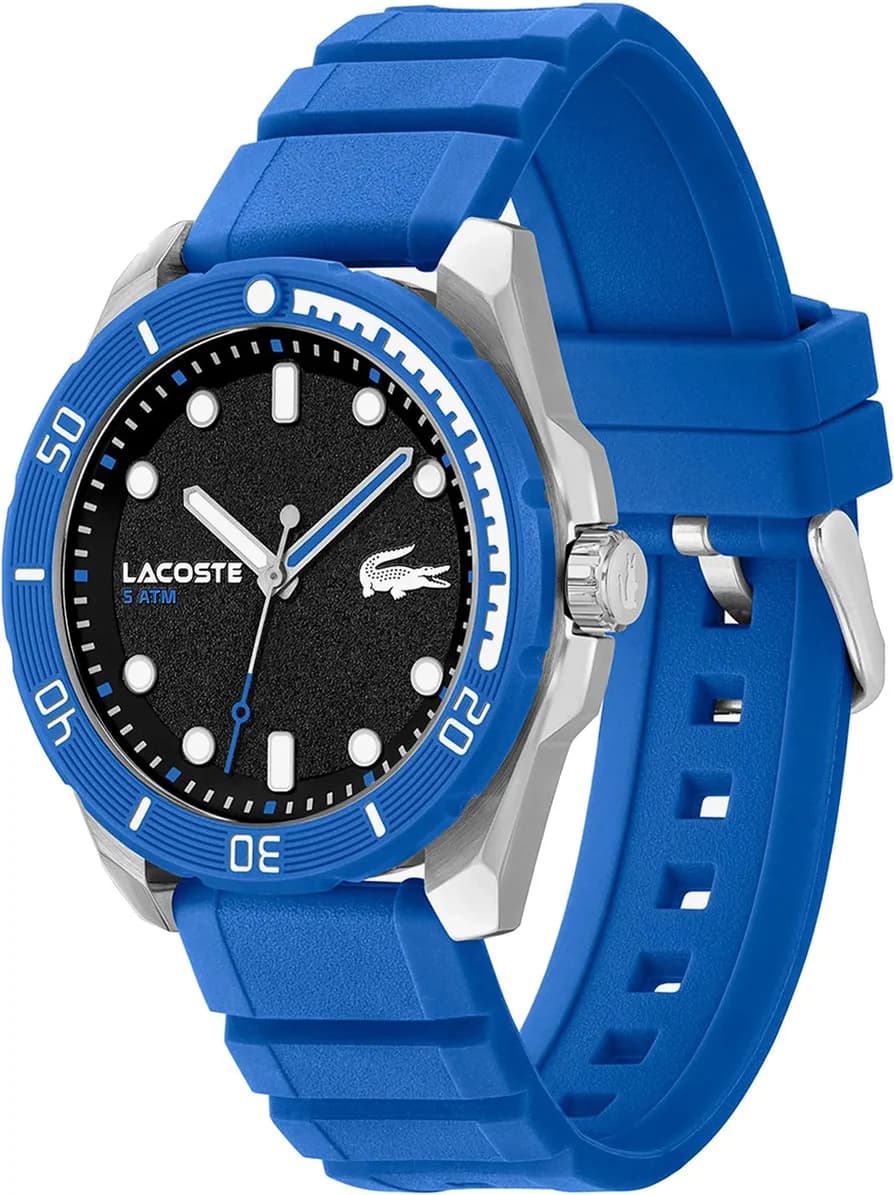 Cadran Lacoste 2011285 avec index blancs, aiguilles noires et date à 3h