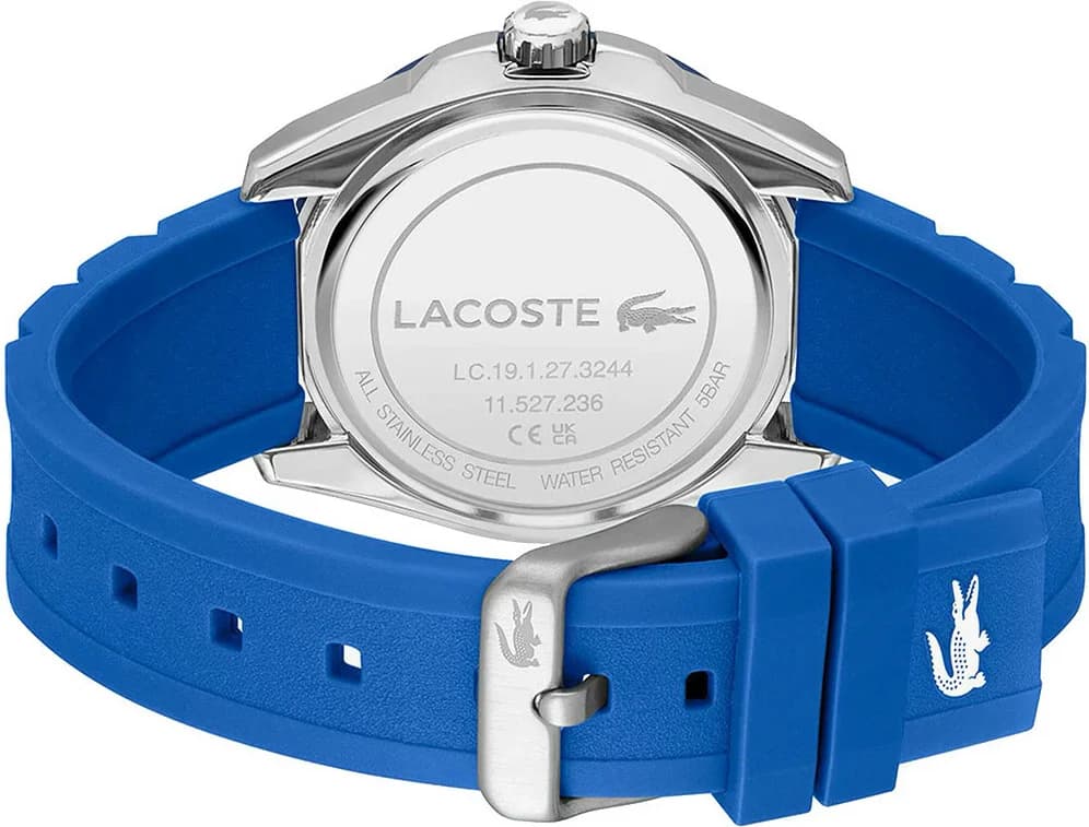 Bracelet Lacoste 2011285 en silicone bleu texturé, fermoir boucle ardillon