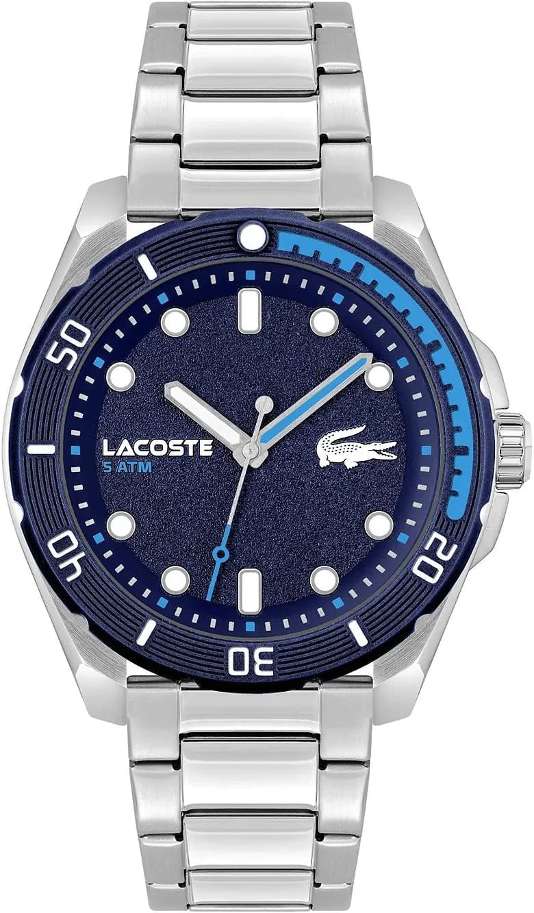 Montre Lacoste 2011286 au cadran bleu soleil et boîtier acier argenté, style sport chic