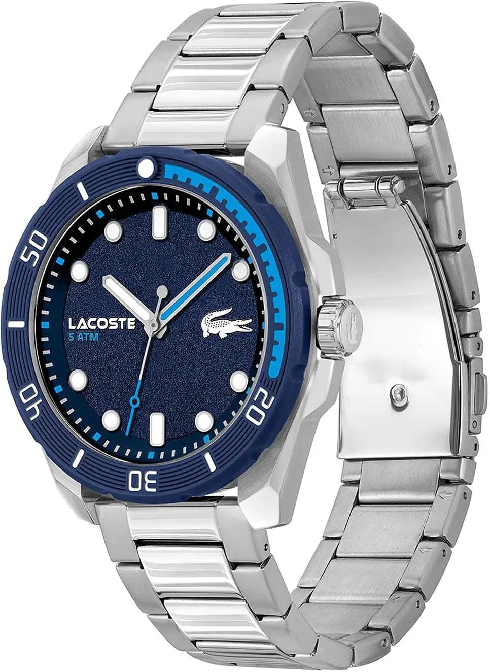 Cadran Lacoste 2011286 avec index bâtons et aiguilles argentées, date à 3h, design minimaliste