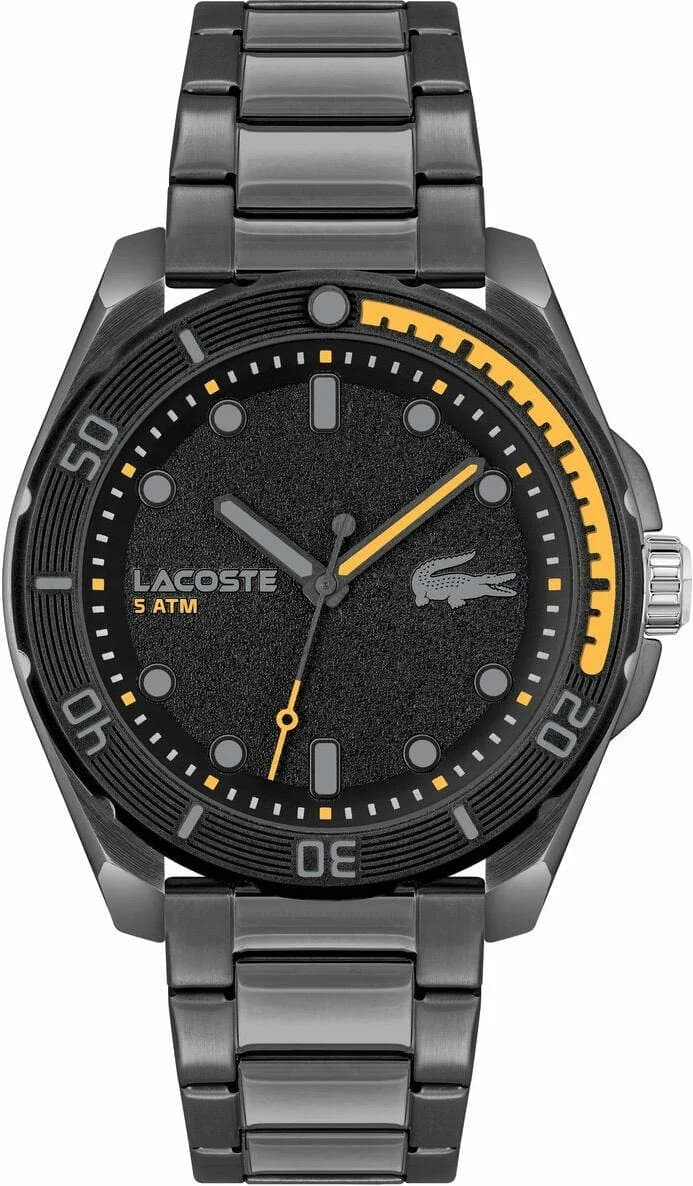 Montre Lacoste 2011288 au cadran noir et bracelet acier gris, style sport chic intemporel