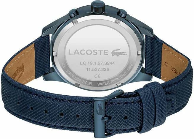 Bracelet Lacoste 2011297 en cuir bleu marine cousu main avec boucle ardillon acier