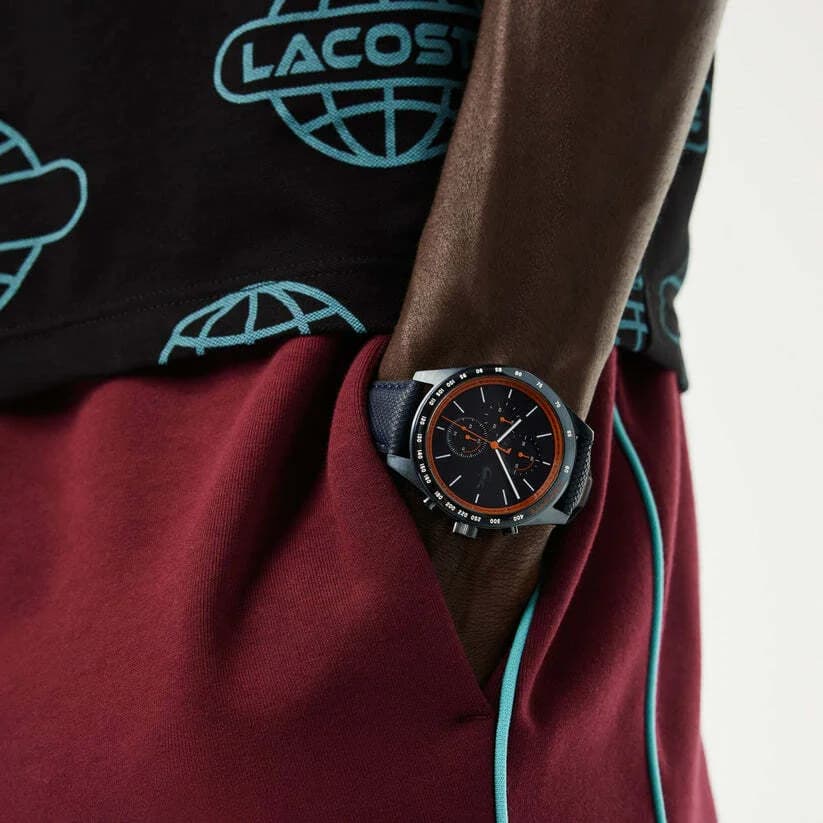 Boîtier Lacoste 2011297 en acier brossé de 42 mm avec couronne cannelée et verre minéral