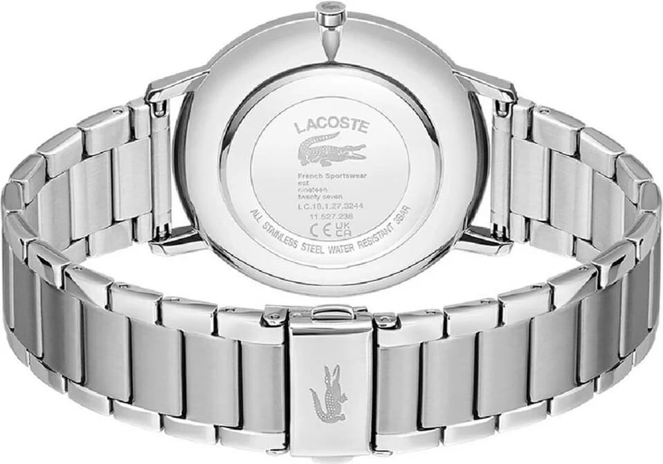 Bracelet Lacoste 2011305 en acier argenté maillé, fermoir déployant, confort assuré