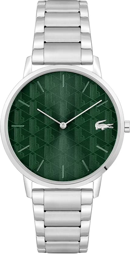 Montre Lacoste 2011311 avec cadran vert soleil et boîtier acier brossé, style sport chic