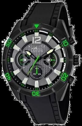 Montre Lotus L10114/3 noire avec cadran vert, style sport chic et aiguilles lumineuses