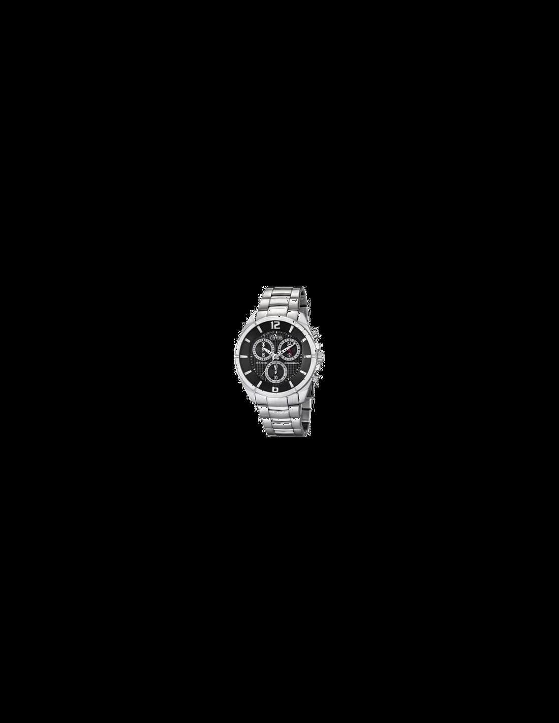 Montre Lotus L10123/3 cadran noir avec compteurs chronographe, aiguilles argentées et index bâtons, style sport chic