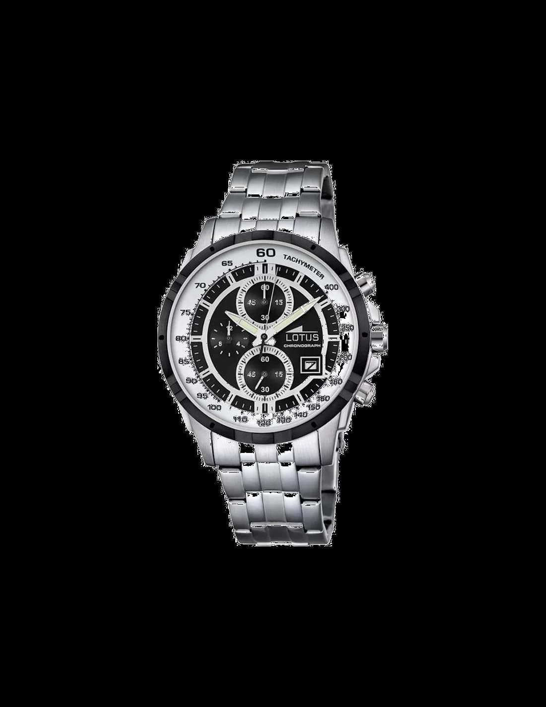 Montre Lotus L10130/4 argentée au style sport-chic avec cadran noir et compteurs chronographe