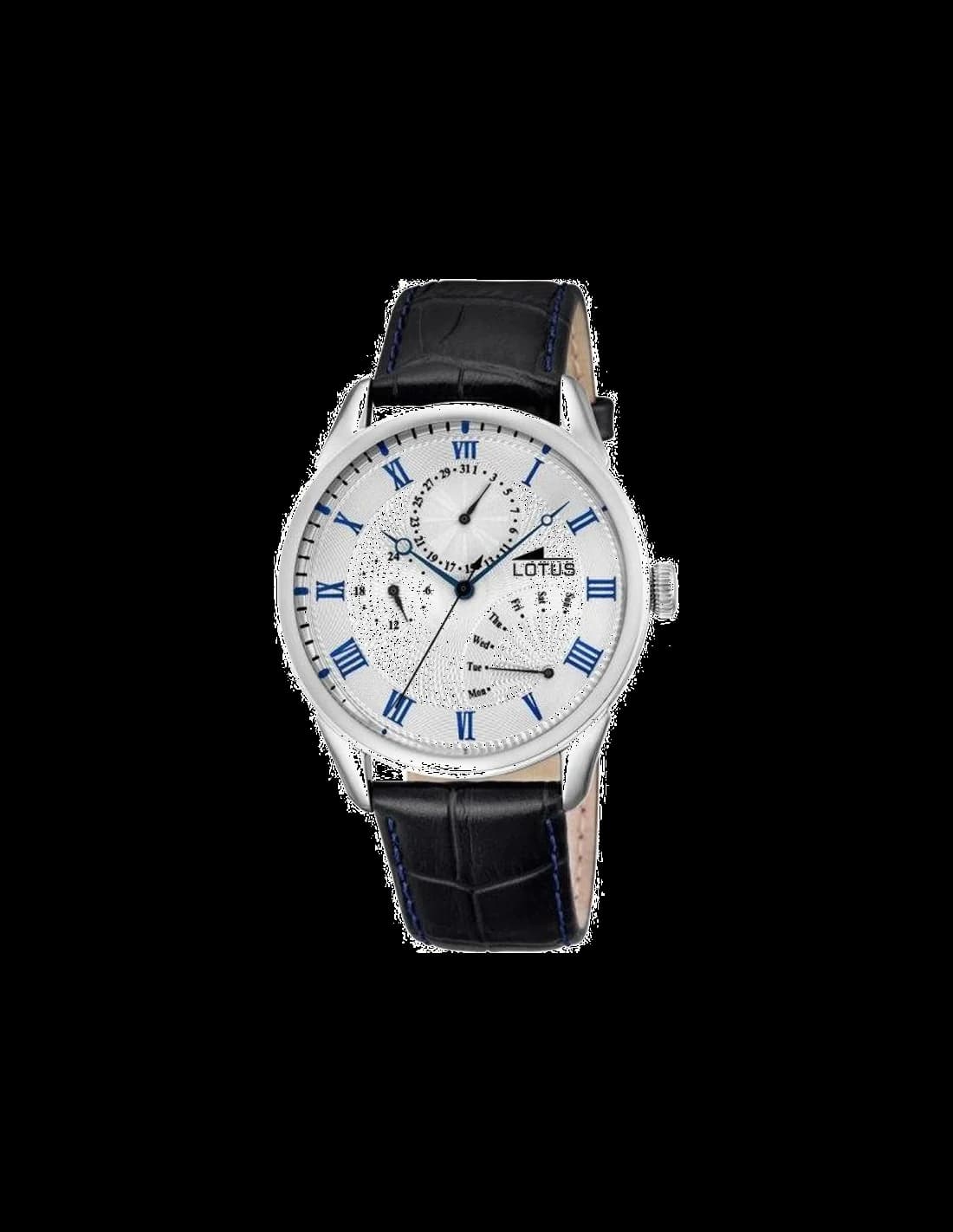 Montre Lotus L10131/2 au cadran noir minimaliste, aiguilles argentées et index bâtons, style moderne et élégant