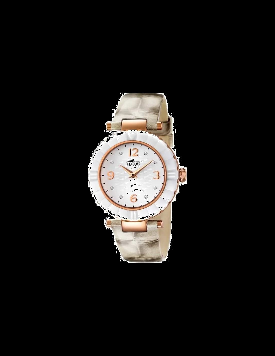 Montre Lotus L15912/2 avec cadran blanc et index dorés, style élégant et tendance