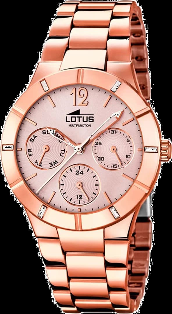 Montre Lotus L15915/2 au cadran blanc et or rose avec index dorés et aiguilles fines, style élégant et féminin