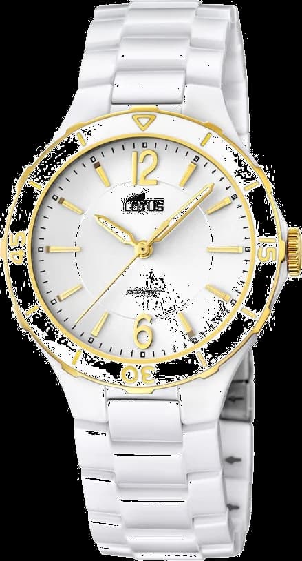 Montre Lotus L15931/2 blanche en céramique, cadran blanc pur, style élégant et minimaliste