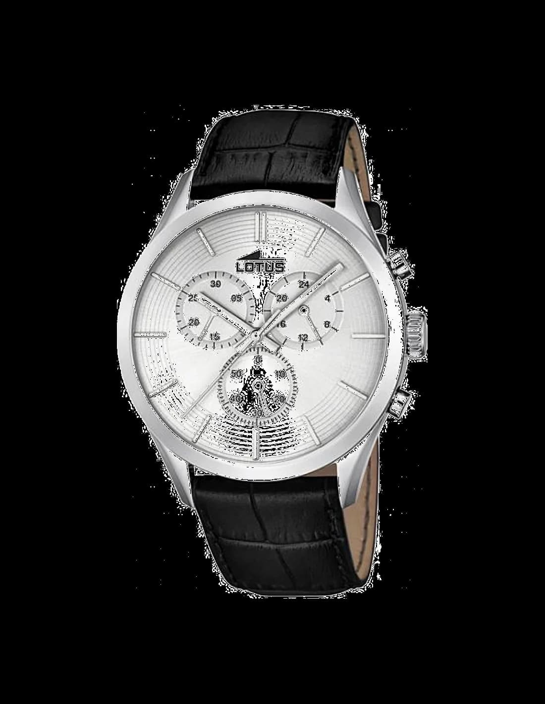 Montre Lotus L18119/1 au cadran noir mat avec aiguilles argentées et index bâtons, style minimaliste élégant