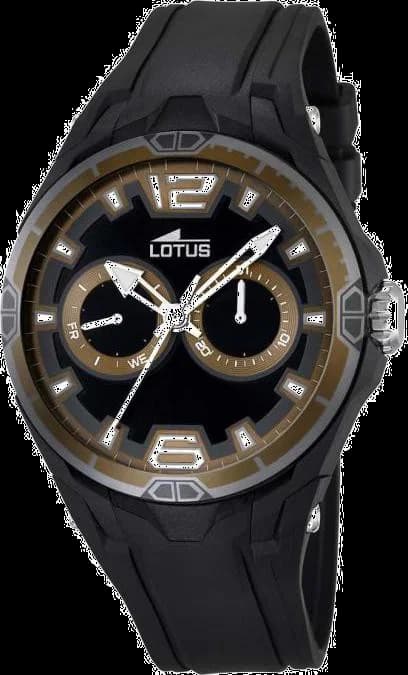 Montre Lotus L18184/5 au cadran noir avec index blancs et trotteuse rouge, style sportif en résine noire
