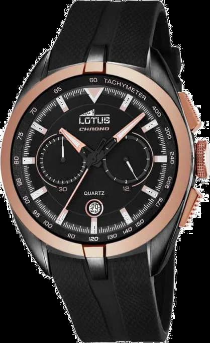 Montre Lotus L18192/1 noire au style smart casual, cadran noir avec index argentés et aiguilles lumineuses