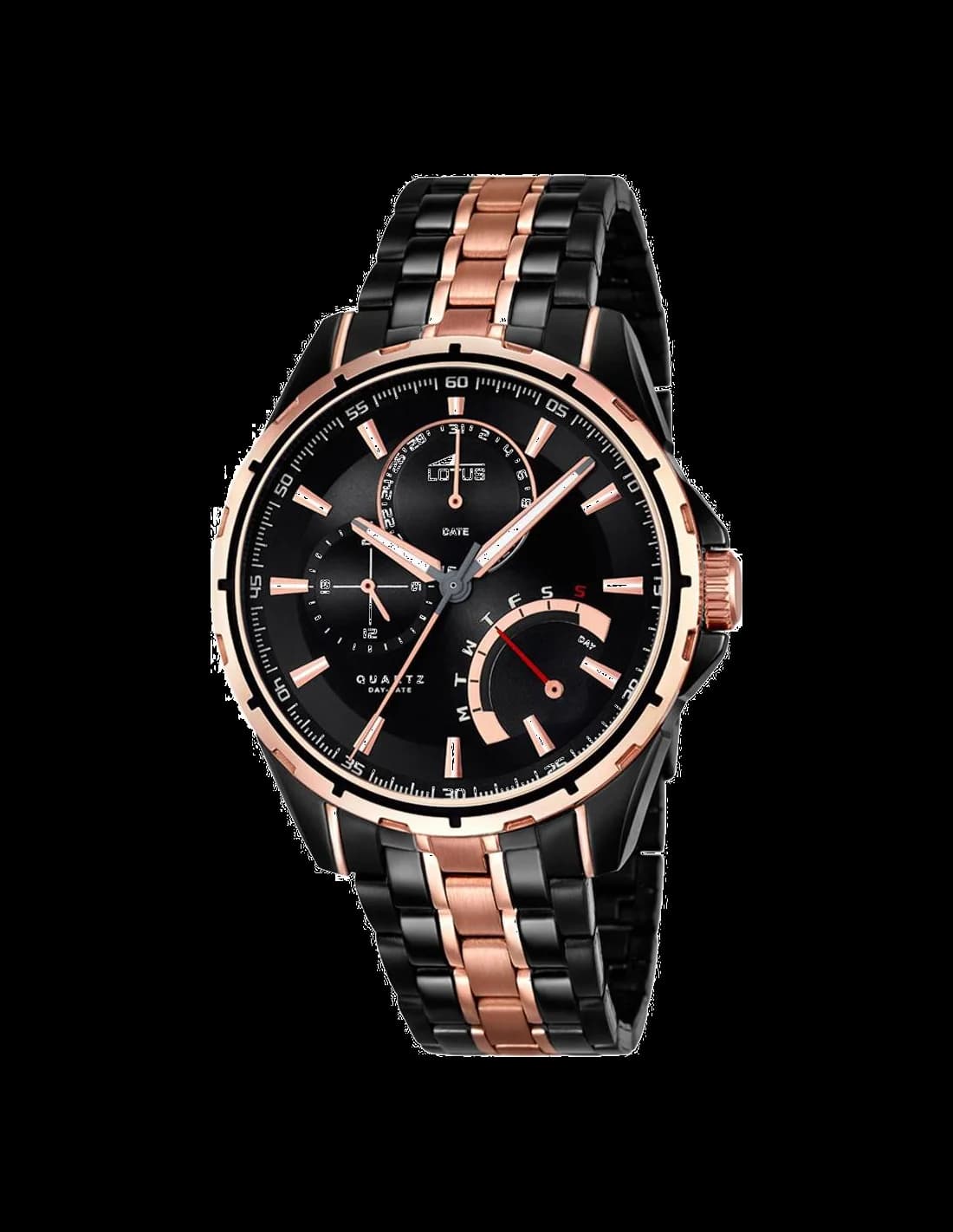 Montre Lotus L18207/1 bicolore noir et or, cadran noir avec index dorés, style smart casual élégant