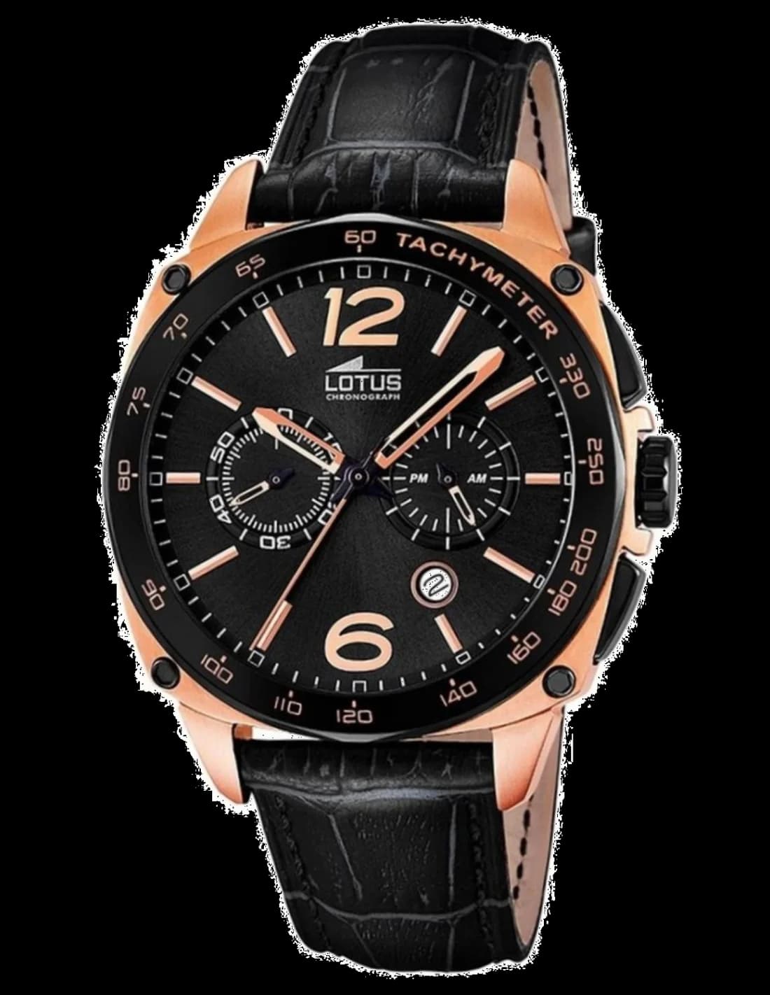 Montre Lotus L18217/3 au cadran noir soleil avec index argentés et aiguilles luminescentes, style smart casual
