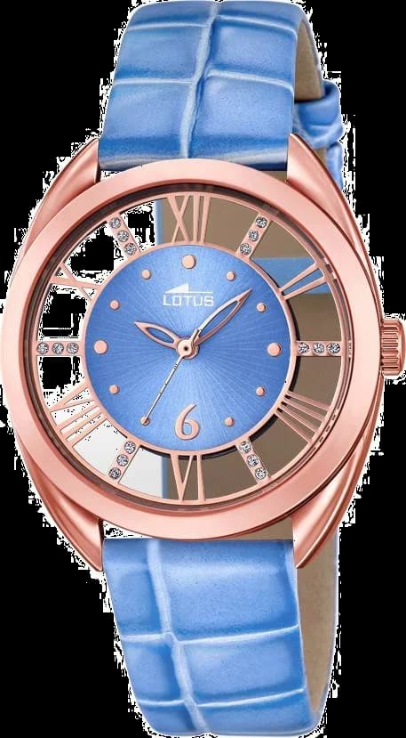 Montre Lotus L18226/2 au cadran blanc nacré et finitions or rose, bracelet bleu tendance