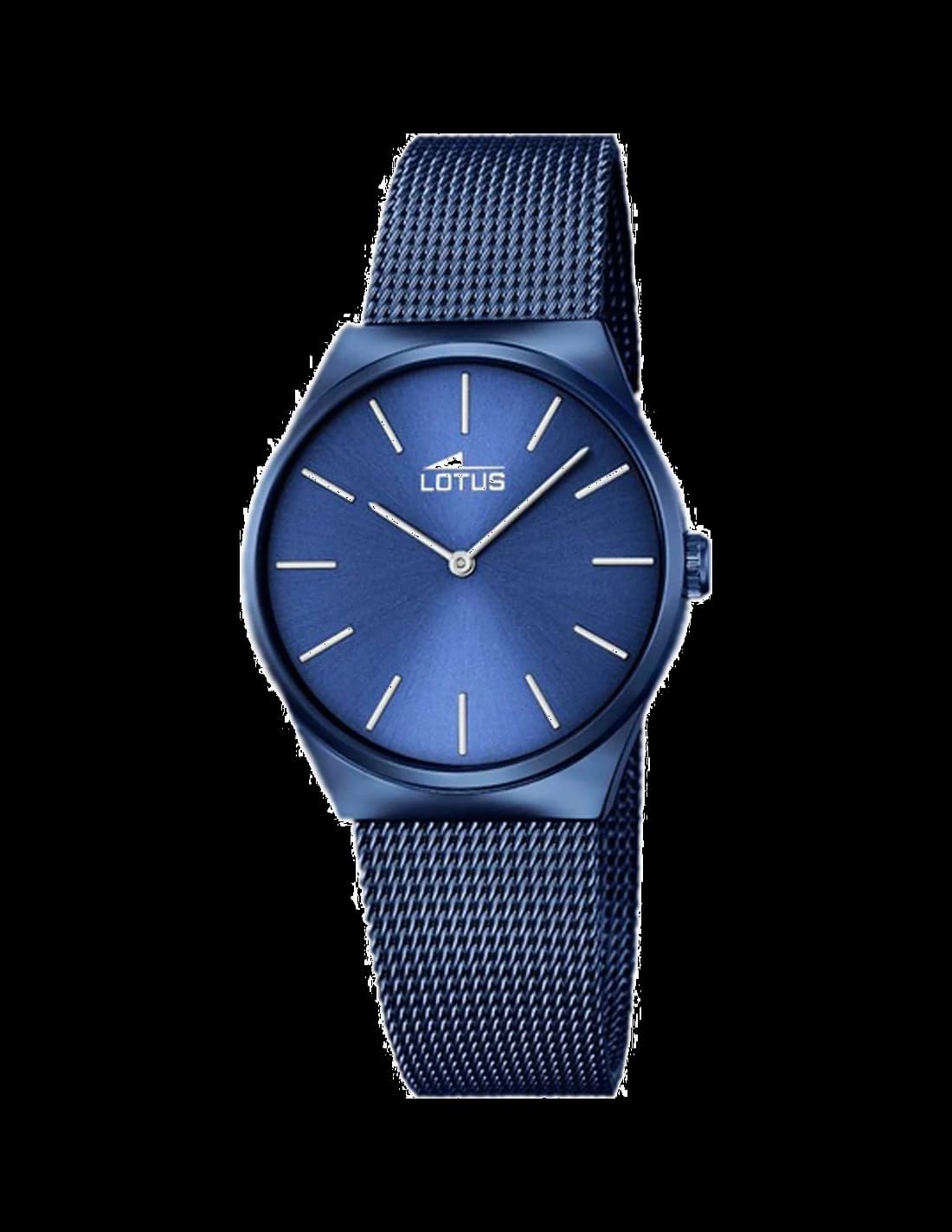 Montre Lotus L18290/2 au cadran bleu soleil avec index argentés et aiguilles dauphine, style élégant et moderne