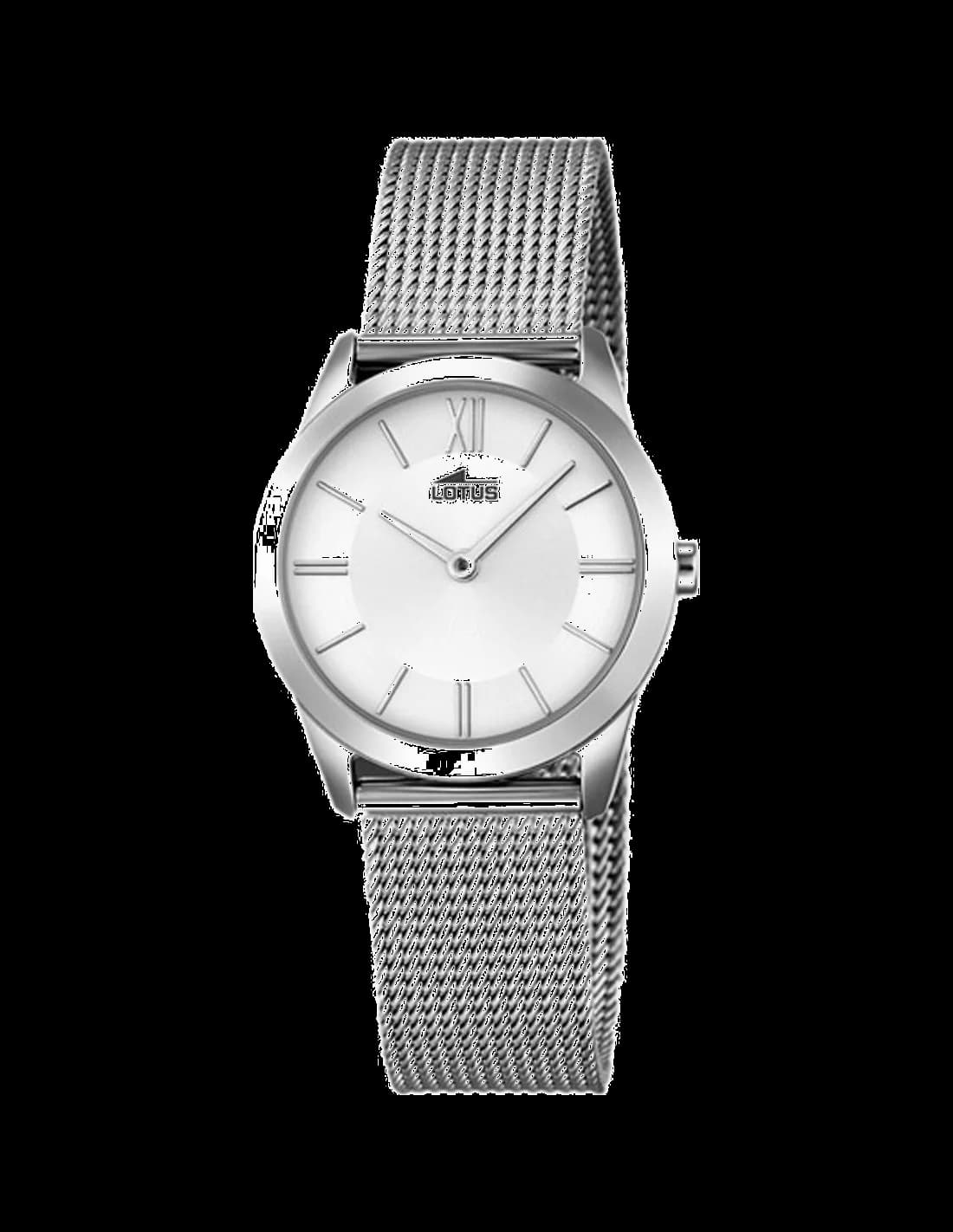 Montre Lotus L18291/1 argentée au cadran blanc perlé et index dorés, élégance intemporelle pour femme
