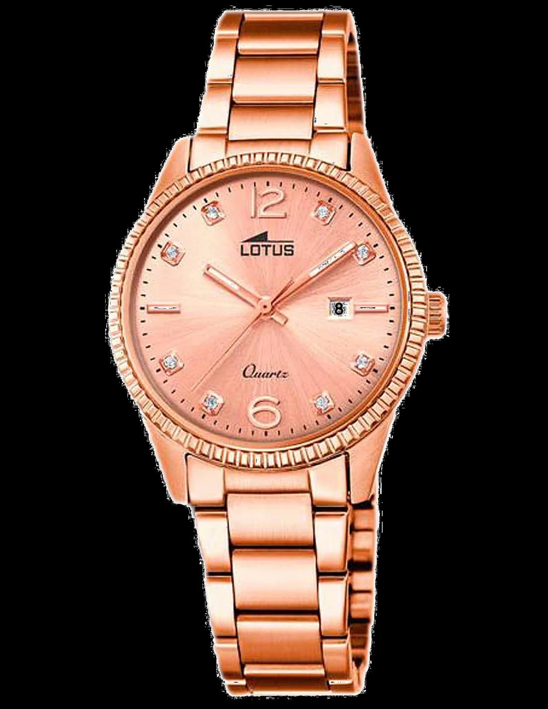 Montre Lotus L18303/4 en or rose avec cadran blanc et index dorés, style élégant et féminin