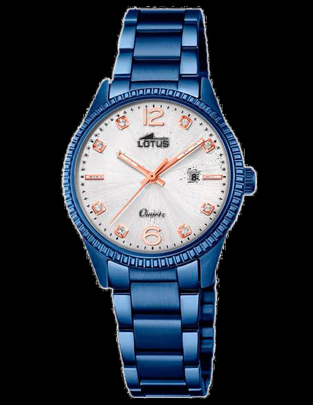 Montre Lotus L18304/3 au cadran bleu soleil avec index argentés et aiguilles luminescentes, style élégant et moderne