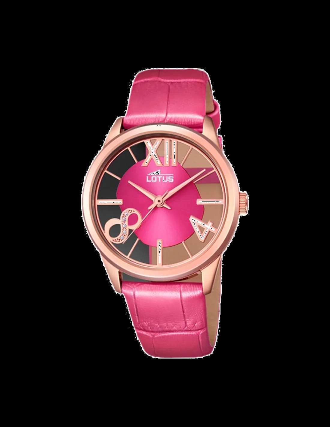 Montre Lotus L18306/2 au cadran rose soleillé avec index dorés et aiguilles bâton, style raffiné
