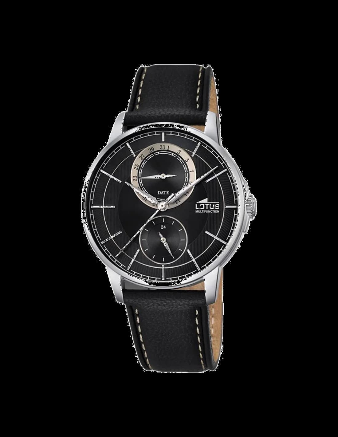 Montre Lotus L18323/3 noire au cadran noir soleillé, style classique et élégant