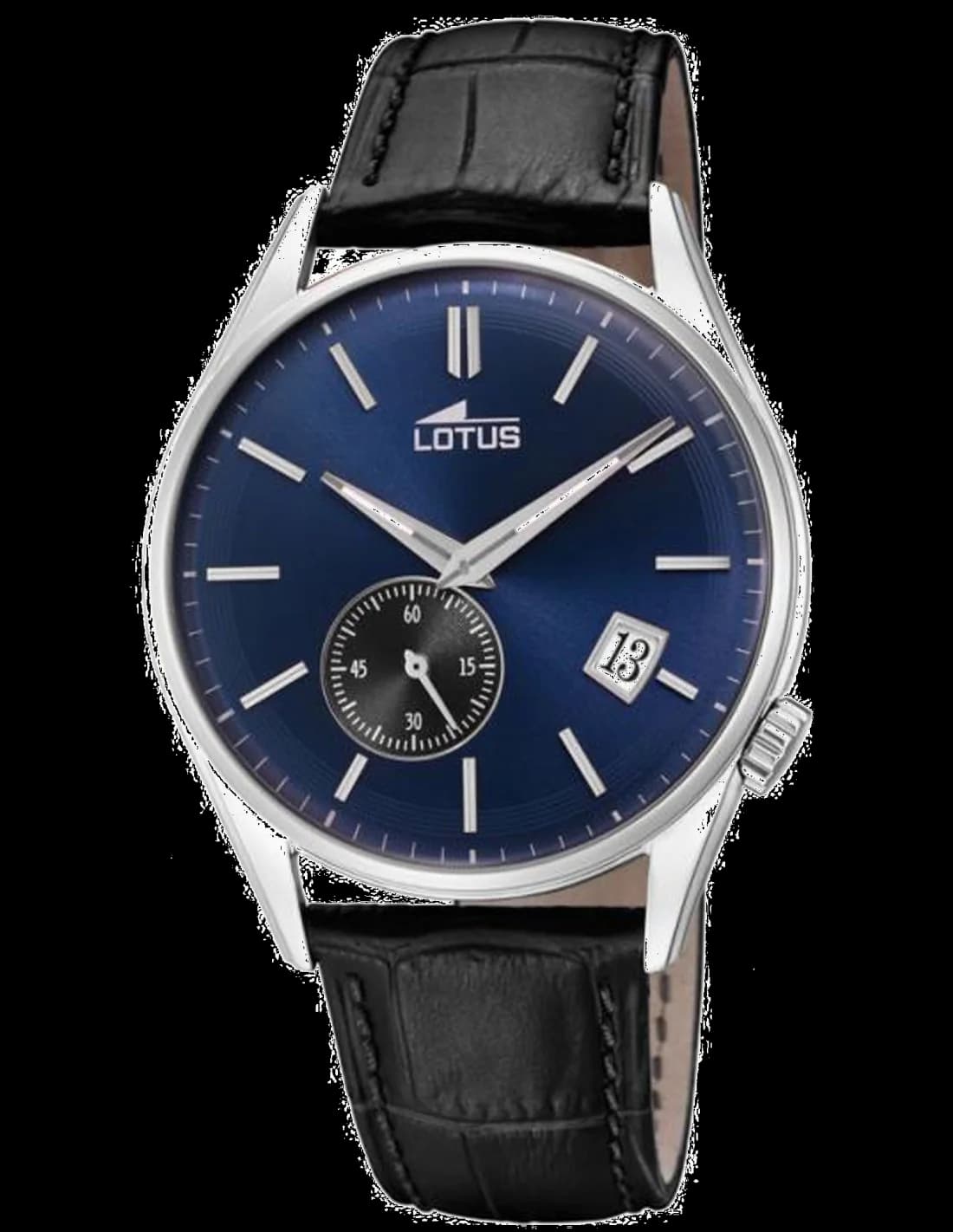 Montre Lotus L18355/2 au cadran noir profond avec index blancs et aiguilles luminescentes, style élégant et sportif