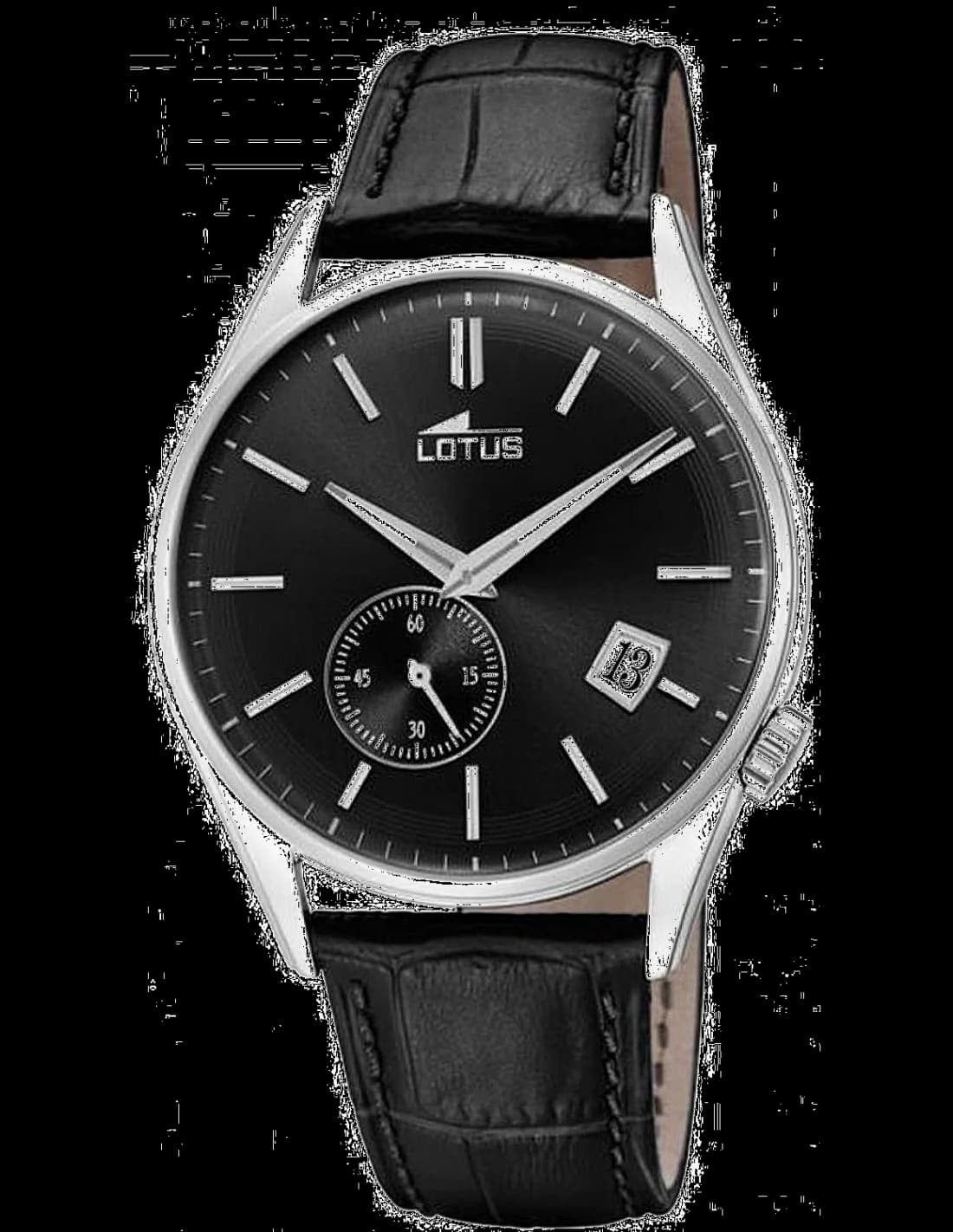 Montre Lotus L18355/3 au cadran noir profond avec index argentés et aiguilles luminescentes, style classique et sportif