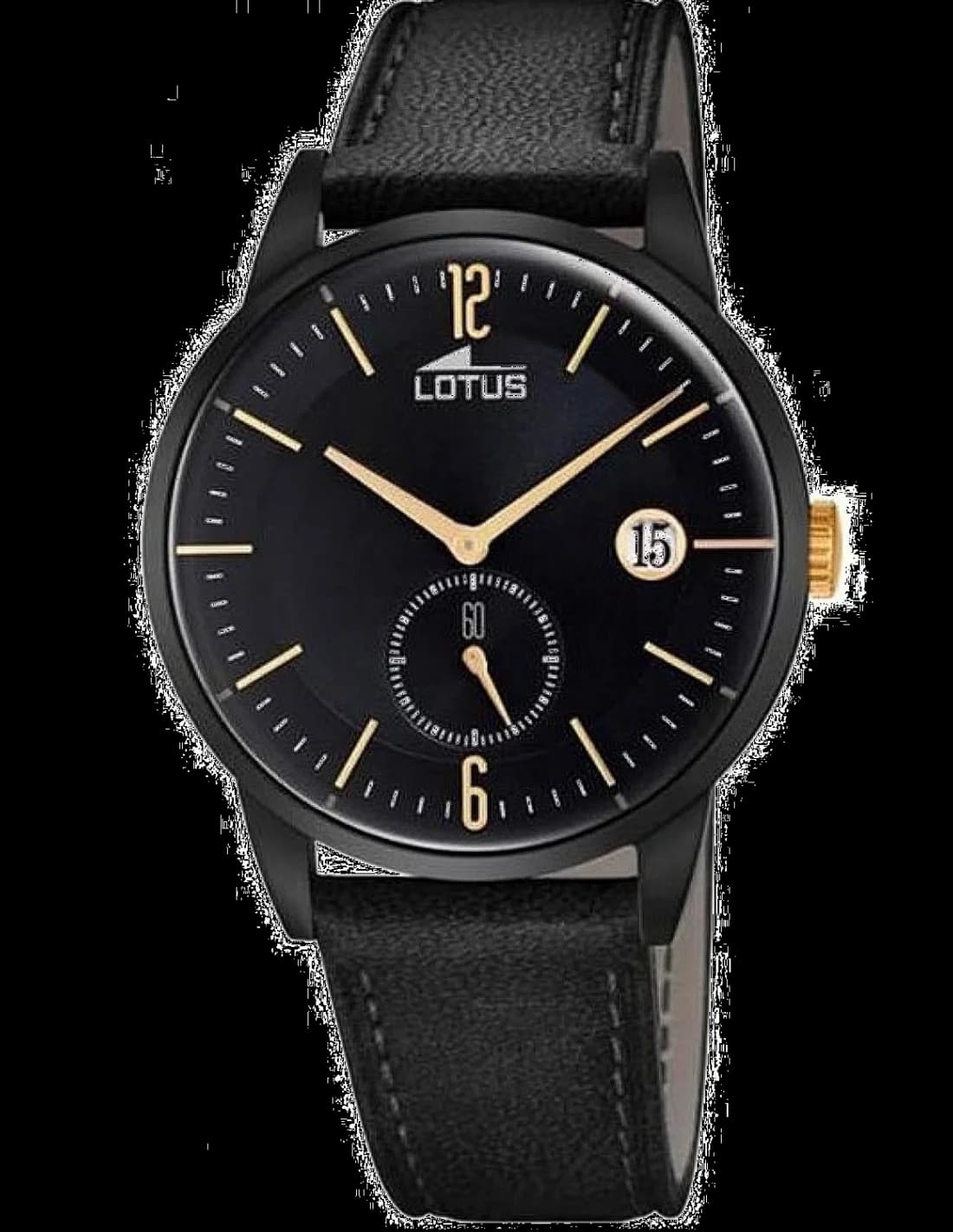 Montre Lotus L18364/1 au cadran noir profond, aiguilles argentées et index bâton, style élégant et sportif