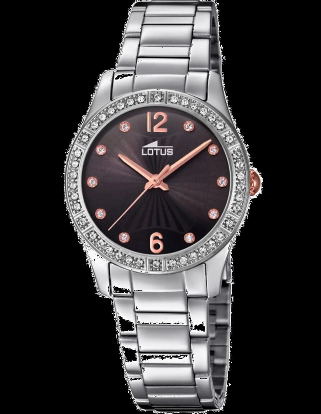 Montre Lotus L18383/2 au cadran argenté soleil avec index bâtons et aiguilles dauphine, style élégant et féminin