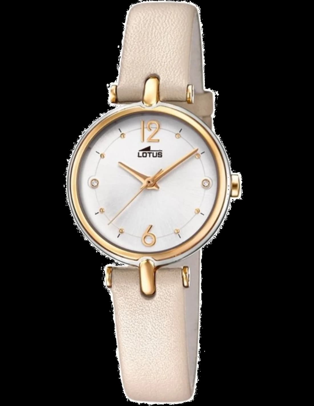 Montre Lotus L18459/1 au cadran blanc nacré avec index dorés et aiguilles en forme de feuille
