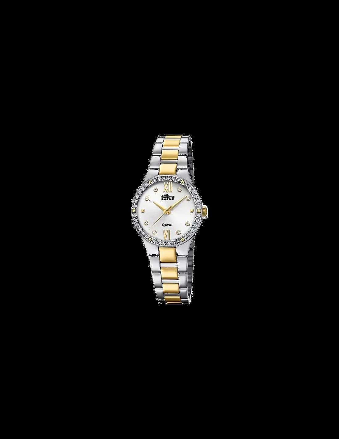 Montre Lotus L18461/1 cadran blanc nacré, index dorés et aiguilles en acier, style élégant et raffiné