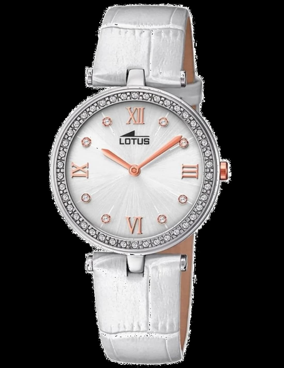 Montre Lotus L18462/1 blanche avec cadran blanc nacré et index dorés, style élégant et féminin