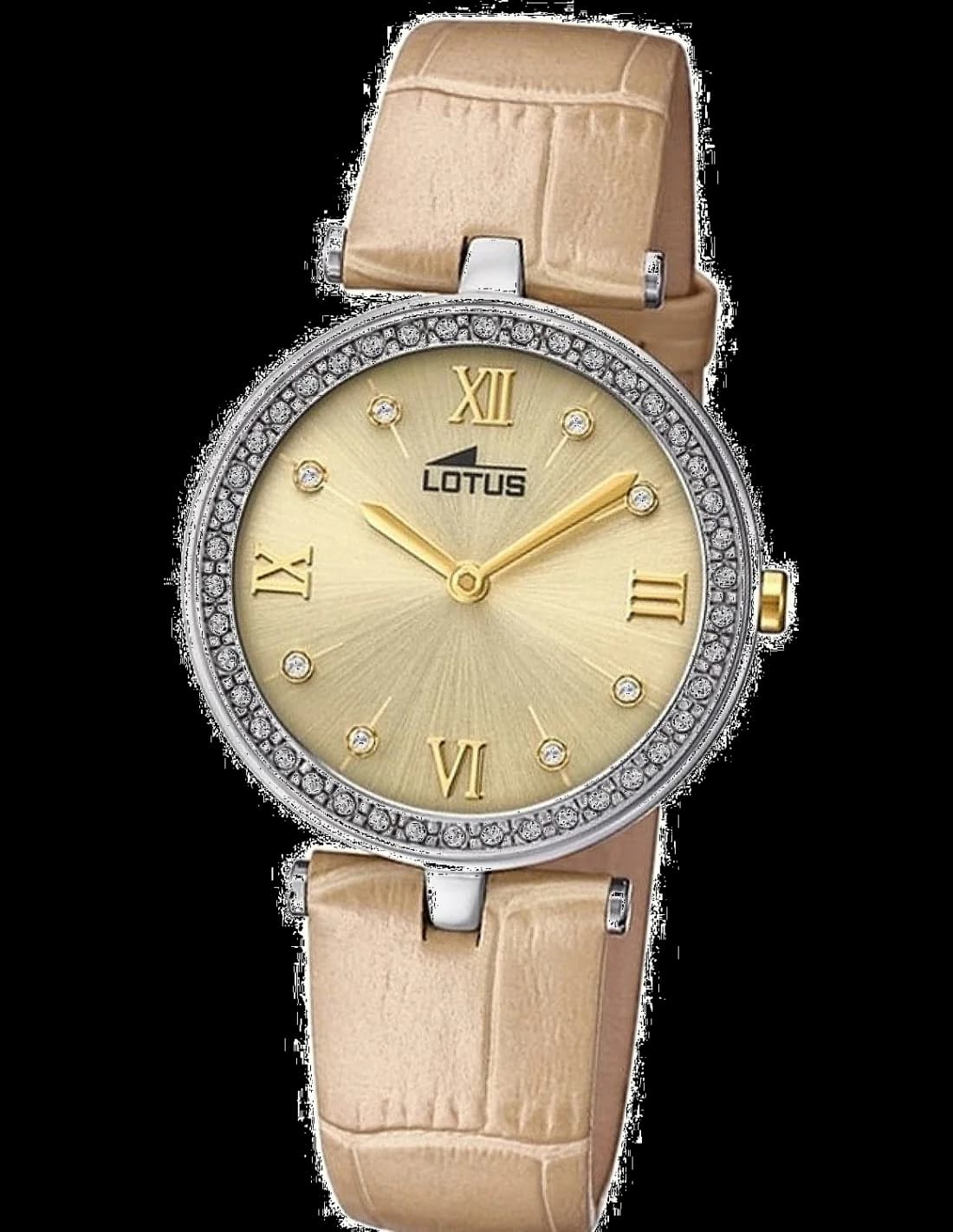Montre Lotus L18462/2 au cadran blanc nacré avec index dorés et aiguilles fines, style élégant et féminin