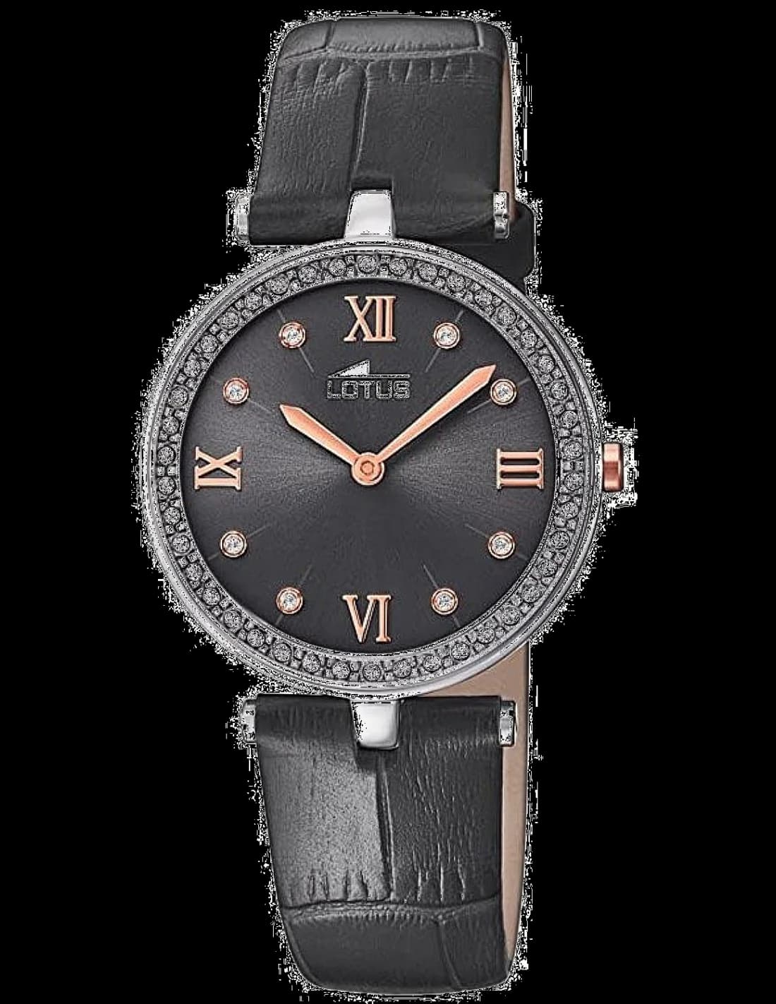 Montre Lotus L18462/4 cadran noir élégant avec index dorés et aiguilles fines, style classique féminin
