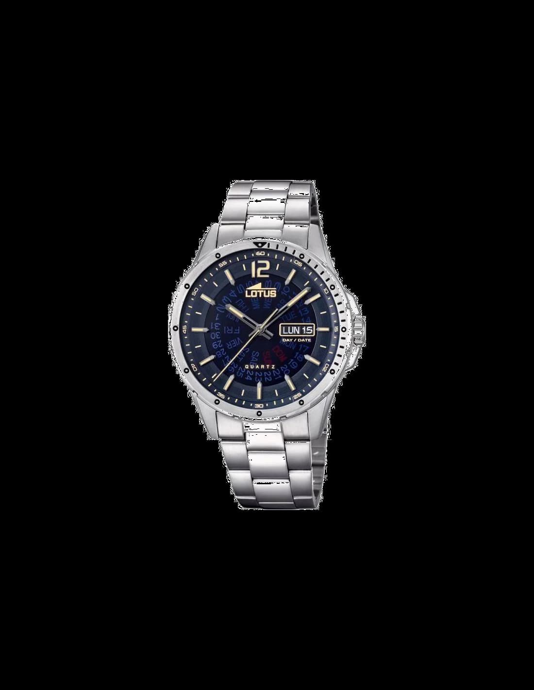 Montre Lotus L18524/2 avec cadran bleu soleillé et index argentés sur fond bleu profond